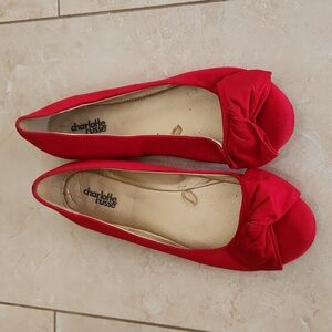 Red Bow Ballet Flats. Suede/Felt-Like.  Charlotte Russe.